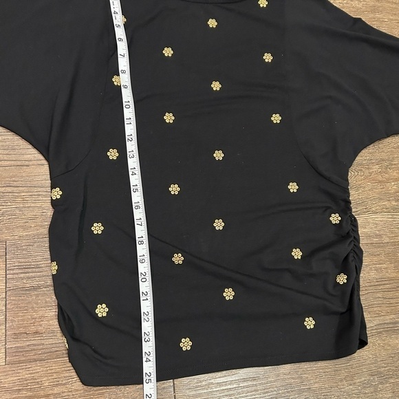 Coldwater Creek top black gold metallic embroidery round raglan sleeve  size S - Picture 9 of 9
